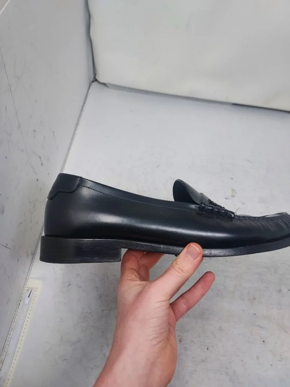 YSL Yves Saint Laurent MENS Black Logo Penny Patent Loafer Shoe